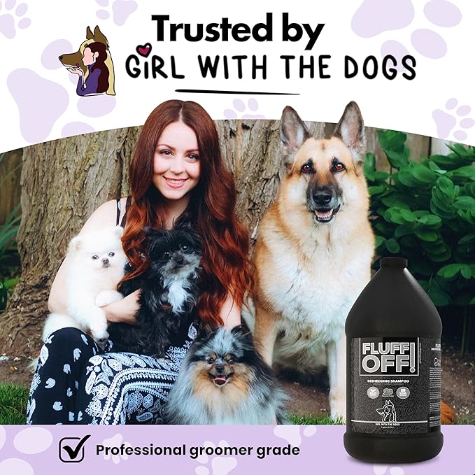 Fluff Off! by Girl With The Dogs, Natural Deshedding Dog & Cat Shampoo, 1 Gal, Made in USA, 8 Wks+-PurrikoPets