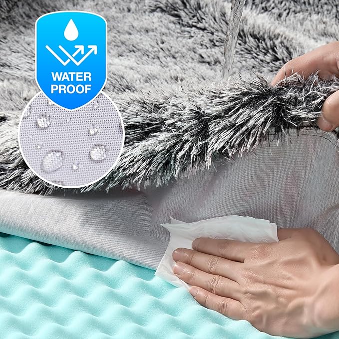 EHEYCIGA Foldable Human Dog Bed, Orthopedic Memory Foam Human Sized Dog Bed, Waterproof Pet Bed for People, Faux Fur Pet Couch for Adult, Faded Black, 72"x44"x11"-PurrikoPets