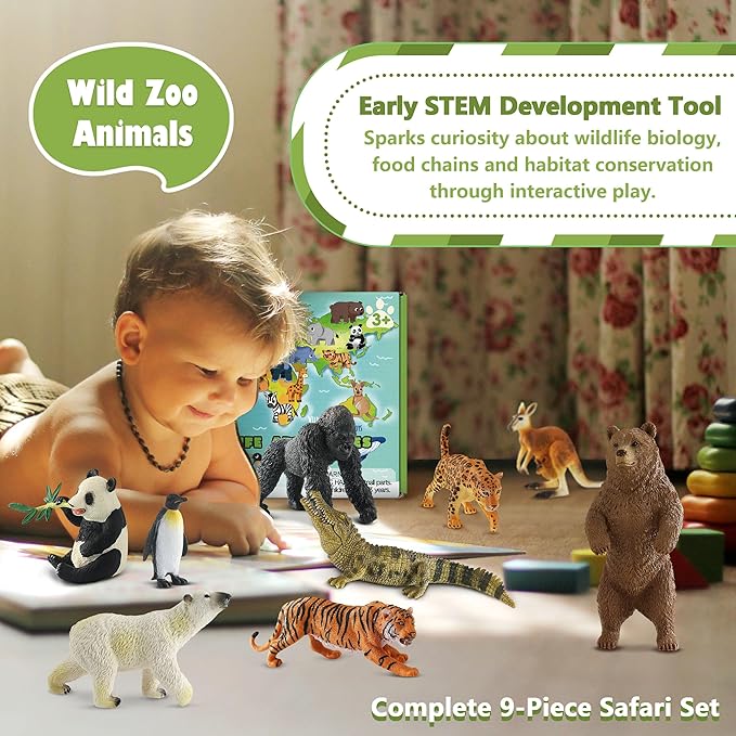 9 PCS Zoo Animal Toys for Kids 3-5 Realistic Plastic Wild Animal Figurine Toys Educational Learning Toy for Kids Boys Girls Toddlers-PurrikoPets