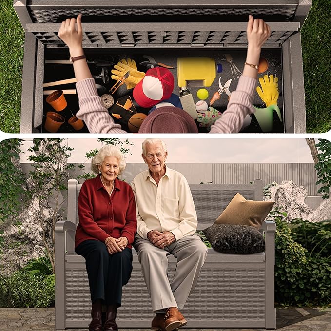 80 Gallon Storage Bench Deck Box, Waterproof and Lockable Outdoor Storage Furniture for Patio, Garden, and Porch – Perfect for Storing Garden Tools and Cushions (Gray)-PurrikoPets