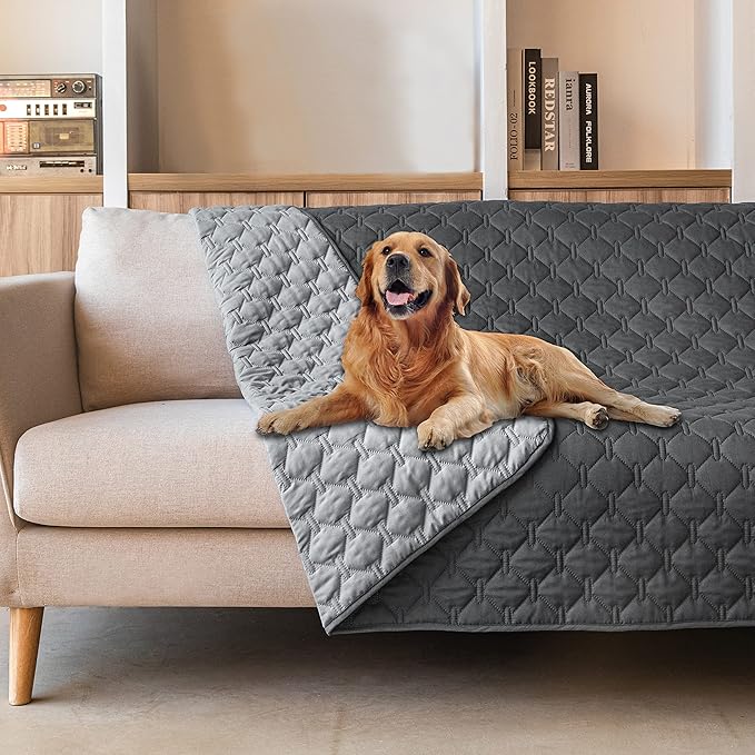 gogobunny 100% Double-Sided Waterproof Dog Bed Cover Pet Blanket Sofa Couch Furniture Protector for Puppy Large Dog Cat, Reversible (82x102 Inch (Pack of 1), Dark Grey/Light Grey)-PurrikoPets
