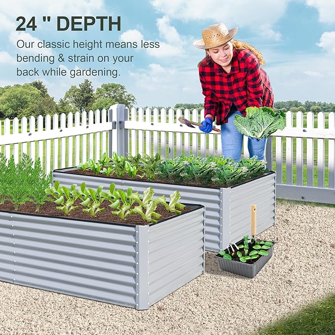 Domi Raised Garden Beds Outdoor, 6x3x2ft Thickening Tall Metal Rectangular Deep Root Box Planter for Vegetables, Flowers, Herbs, and Succulents 2" Deep w/ 256 Gallon Capacity - Silvery-PurrikoPets