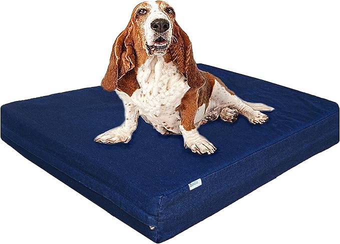 Dogbed4less Large Orthopedic Memory Foam Dog Bed for Medium to Large Dogs with Durable Waterproof Internal Case, Removable Washable Denim Cover + Bonus Pet Bed Cover, 41X27X4 Fit 42X28 Dog Crate, Blue-PurrikoPets