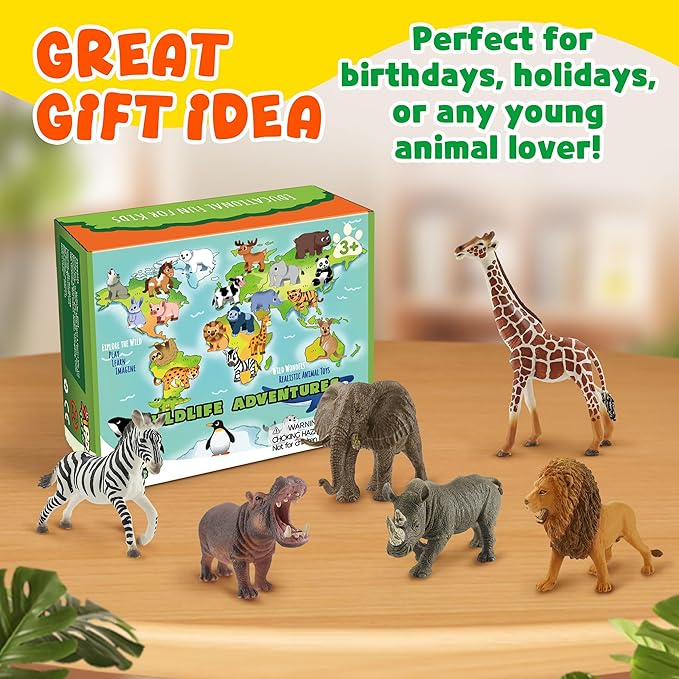 6PCS Safari Animal Figure Toys for Kids 3-5 Realistic Plastic Jungle Animal Figurines African Wildlife Learning Toys for Kids Boys Girls Toddlers-PurrikoPets