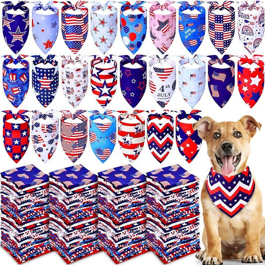 Abbylike 200 Pcs Patriotic Dog Bandanas Bulk Labor Day Bandanas for Dogs Triangle Kerchief Scarf Set for Puppy Small Medium Large Workers' Veterans Day Costume Accessories (25.6 x 17.7 x 17.7 Inch)-PurrikoPets