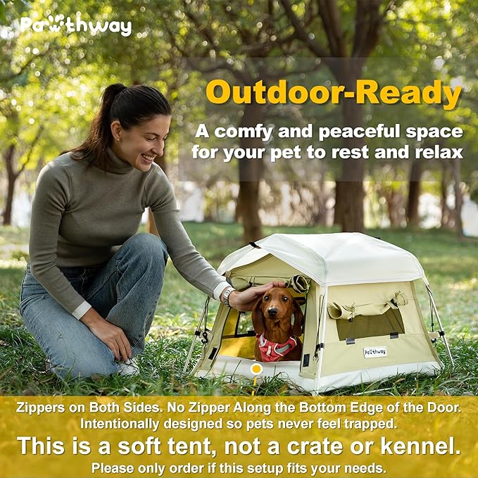 Dog Tent Cotton Fabric, Aluminum Poles and Camping Mat, Outdoor Weatherproof, Dog House Outdoor, Breathable with 2 Side Windows, Portable and Collapsible (Green, Small)-PurrikoPets