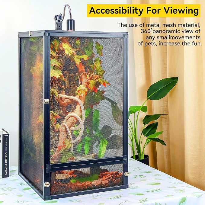 45 Gallon 360° Panoramic Foldable Reptile Terrarium Kit: Crested Gecko Tank and Reptile Cage for Superior Ventilation, Easy Feeding, Sturdiness, and Simple Assembly (Black, 32"x18"x18")-PurrikoPets