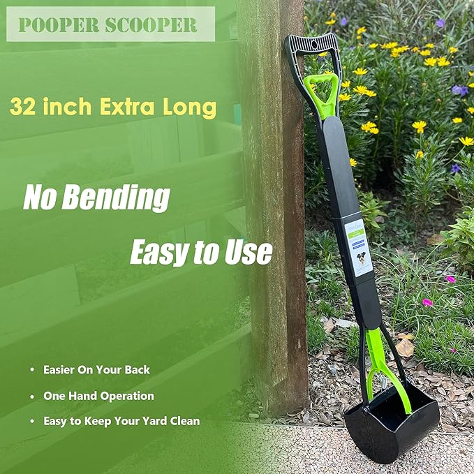 32" Pooper Scooper for Large Medium Small Dogs with Bag Attachment, Extra Long Handle Heavy Duty with 30 Dog Poop Bags & 1 Dispenser Poop Scoop, Foldable Dog Poop Picker Upper for Yard-PurrikoPets