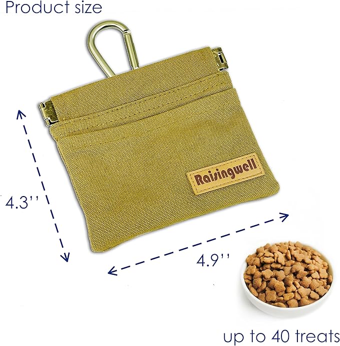 Dog Treat Pouch, Brown Pocket Sized Pet Training Pouch, Cotton Fabric, Hand Free Dog Walking Bag with Carabiner, Self-Closing Pet Feed Snack Reward, for Puppy Travel or Outdoor Use-PurrikoPets