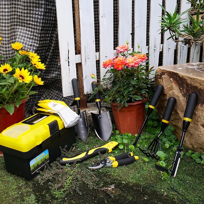 7 - Piece Gardening Tools Set, Stainless Steel Gardening Tools, Heavy - duty Hand Gardening Tools with a Toolbox, Suitable for Gardening Planting and Weeding, Gardening Gifts for Women and Men-PurrikoPets