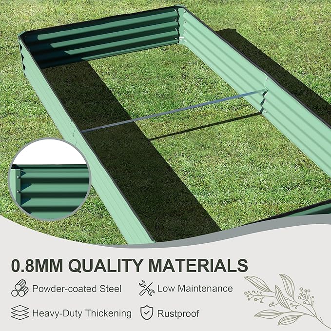 Domi Galvanized Raised Garden Bed, 8x4x1Ft Thickening Metal Planter Box for Vegetables Bottomless for Backyard Outdoor, 1" Deep w/ 228 Gallon Capacity - Green-PurrikoPets