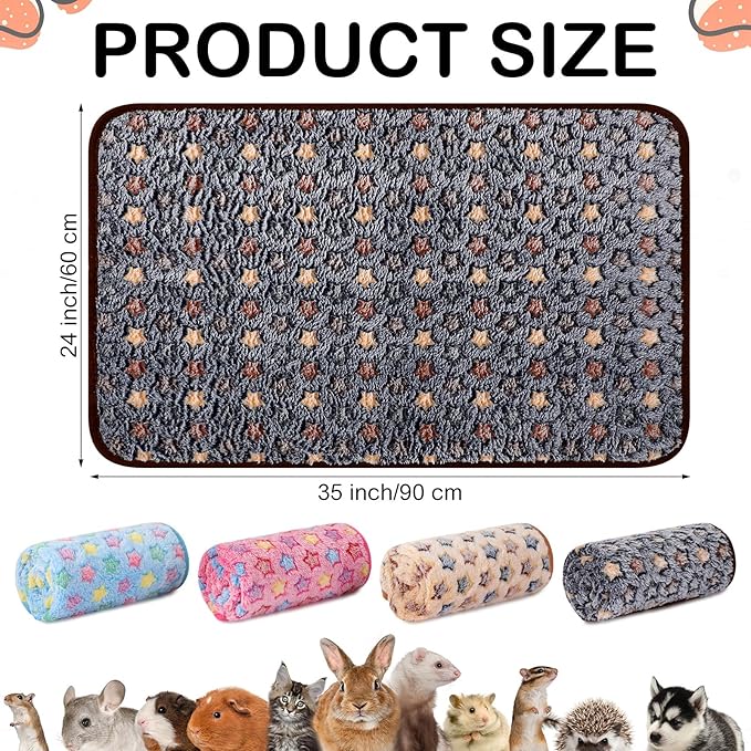 4 Pcs Waterproof Guinea Pig Blankets Washable Small Animal Fleece Bedding Absorbent Guinea Pig Cage Liners Reusable Pet Pee Pad Sleep Mat Pad Cover for Hamster Ferret (Star Pattern)-PurrikoPets