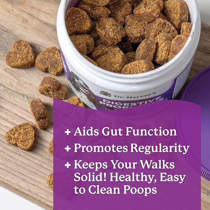 Dr. Harvey's Digestive Probiotic Soft Chews for Dogs, 7 Probiotics for Gut Health, Diarrhea and Bowel Support, Peanut Butter Flavor (90 Chews)-PurrikoPets
