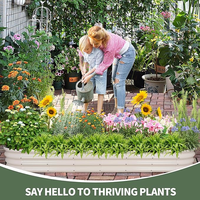 1MORE Galvanized Raised Garden Bed- Planter Garden Boxes Outdoor, Raised Beds for Gardening, 8x2x1ft Metal Garden Bed Kit for Vegetables Flower, Planter Raised Beds with Protective Tape & Tools.White-PurrikoPets