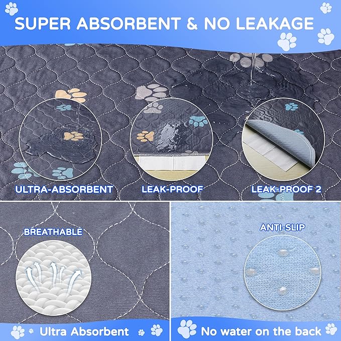 Aitmexcn Washable Puppy Dog Pee Pad, 2PCS 100% Waterproof Whelping Training Mat for Puppy/Senior Dog, Fast Drying Reusable Puppy Pads for Indoor, Outdoor and Car Travel- 48'' x 48'',Gray-PurrikoPets