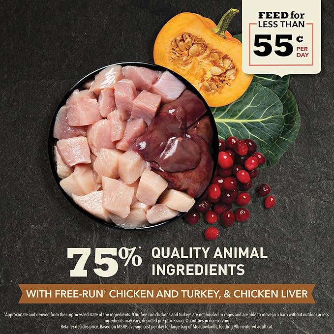 ACANA Highest Protein Meadowlands Grain-Free Dry Cat Food, Free-Run Chicken and Turkey and Chicken Liver Cat Food Recipe, 4lb-PurrikoPets