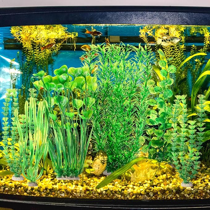 10 Pcs Large Aquarium Artificial Plants Decorations, Tall Plastic Fish Tank Plant Decorations for Household and Office Aquarium (Green)-PurrikoPets