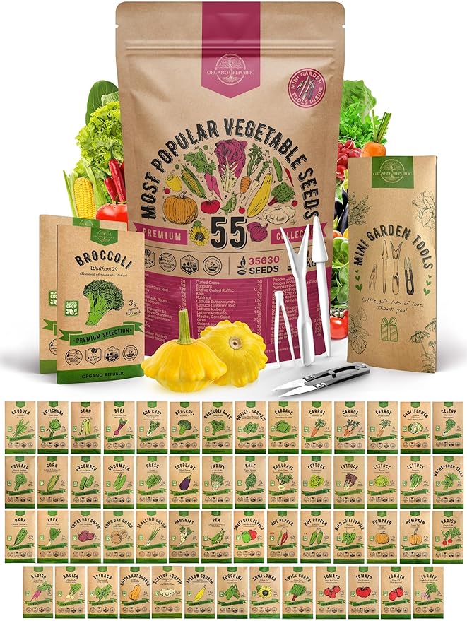 55 Vegetable Seeds Variety Pack - 35,600+ Non-GMO Heirloom Seeds for Planting Vegetables and Fruits in Individual Seed Packets, Home Garden Seeds for Hydroponic, Indoor and Outdoors Gardening-PurrikoPets
