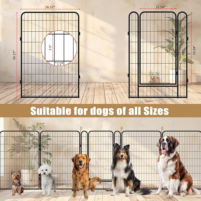 Dog Playpen, Outdoor Dog Fence, 12 Panels, 40" H Dog Pen for Large/Medium/Small Dogs, Heavy Duty Metal Pet Fence with Gate, Portable Dog Fence for RV Camping and Yard (Black)-PurrikoPets