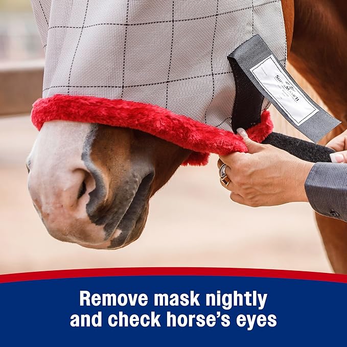 Farnam SuperMask II horse fly mask without ears, extended coverage, protects eyes from insects and debris, adjustable throat latch, Average Horse Size-PurrikoPets