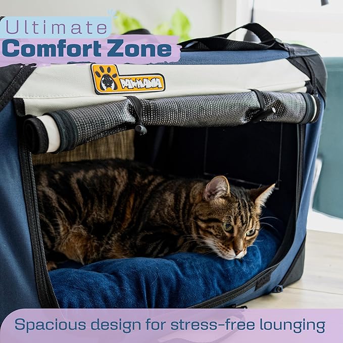 Extra Large Dog Cat Puppy Carrier 24"x16"x16" Foldable Soft Sided Travel Crate Portable Pet Kennel With Cushion Reduces Anxiety Saves Space Easy Vet Visits Secure Triple Entry Mesh Lightweight Durable-PurrikoPets