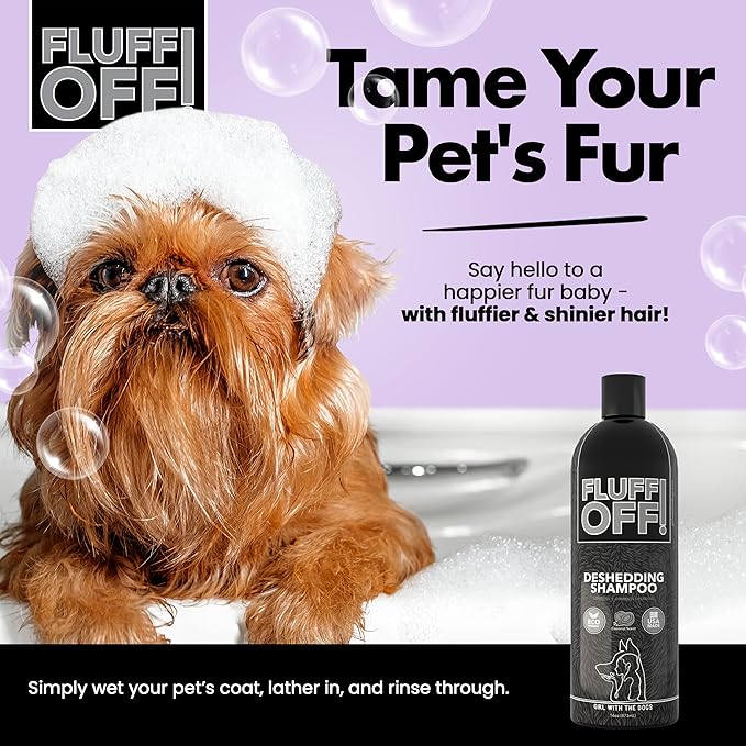 Fluff Off! by Girl With The Dogs, Natural Deshedding Dog & Cat Shampoo, 16 Oz, Made in USA, 8 Wks+-PurrikoPets