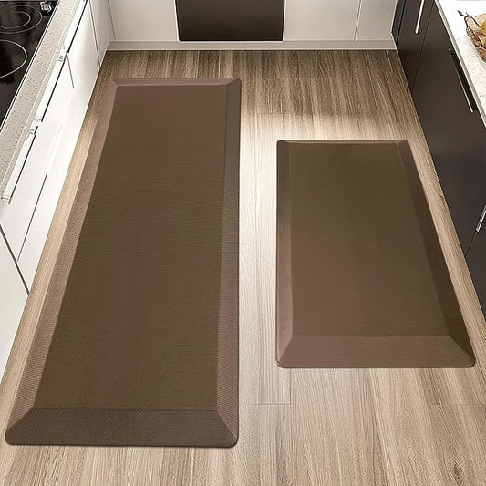 2 PCS Anti Fatigue Kitchen Mats for Floor, Brown 9/10 Extra Thick Cushioned Standing Desk Mat, Comfort Memory Foam Ergonomic Rugs and Mats Non-Slip Waterproof for Office, Kitchen, 20"x32"+20"x48"-PurrikoPets