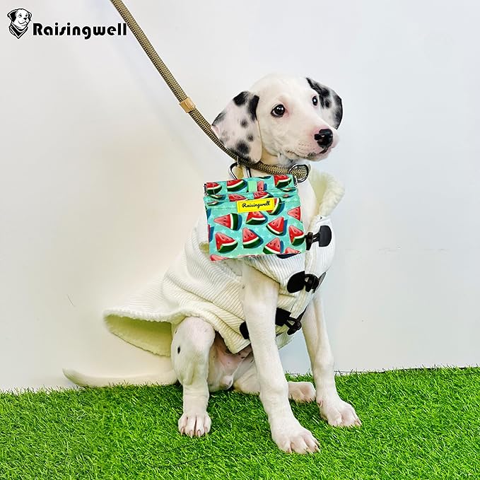 Dog Treat Pouch,Cotton Pocket Sized Training Holder, Hand Free Walking Funny Bag with Carabiner, Self-Closing Pet Feed Snack Reward, Behavior Aids for Puppy Travel or Outdoor Use（Watermelon）-PurrikoPets