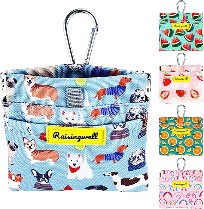 Dog Treat Pouch,Cotton Pocket Sized Training Holder, Hand Free Walking Funny Bag with Carabiner, Self-Closing Pet Feed Snack Reward, Behavior Aids for Puppy Travel or Outdoor Use（Dog Puzzle）-PurrikoPets