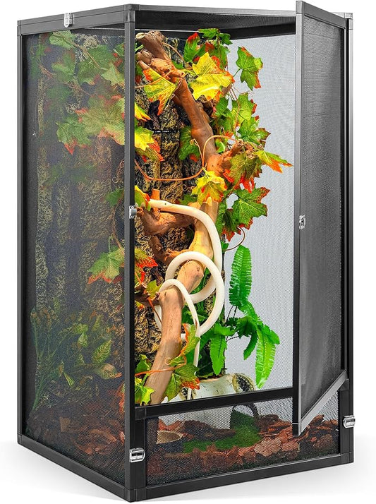 45 Gallon 360° Panoramic Foldable Reptile Terrarium Kit: Crested Gecko Tank and Reptile Cage for Superior Ventilation, Easy Feeding, Sturdiness, and Simple Assembly (Black, 32"x18"x18")-PurrikoPets