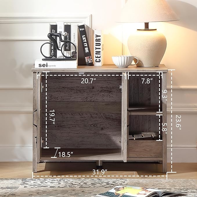 31.9'' Small Cat Litter Enclosure,Adjustable Shelf for Dog Proof and Storage,Locks Added for cat,Cat Litter Collector,Small Indoor Cat House,Grey-PurrikoPets