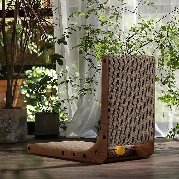 FUKUMARU Cat Scratcher, 18.9 Inch L Shape Cat Scratch Pad, Vertical Cat Scratcher Wall Mounted, Cat Scratching Cardboard with Ball Toy for Indoor Cats-PurrikoPets