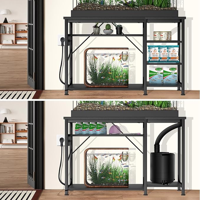 55-75 Gallon Fish Tank Stand: Heavy Duty Aquarium Stand with Power Outlets and Cabinet for Fish Tank Accessories Storage - Metal Frame, 1200LBS Capacity, Suitable for Fish & Reptile Terrariums-PurrikoPets