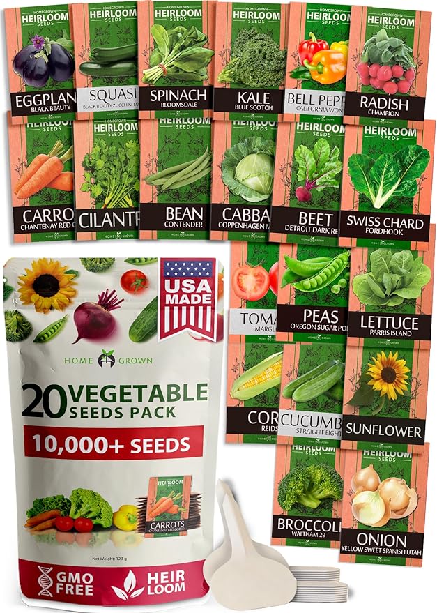 20 Heirloom Vegetable Seeds - 10,000+ Survival Seeds and Emergency Prepper Gear - Non GMO Vegetable Seeds for Planting Home Garden Variety Pack-PurrikoPets