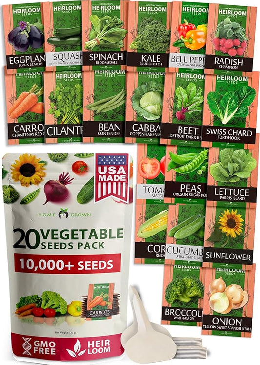 20 Heirloom Vegetable Seeds - 10,000+ Survival Seeds and Emergency Prepper Gear - Non GMO Vegetable Seeds for Planting Home Garden Variety Pack-PurrikoPets