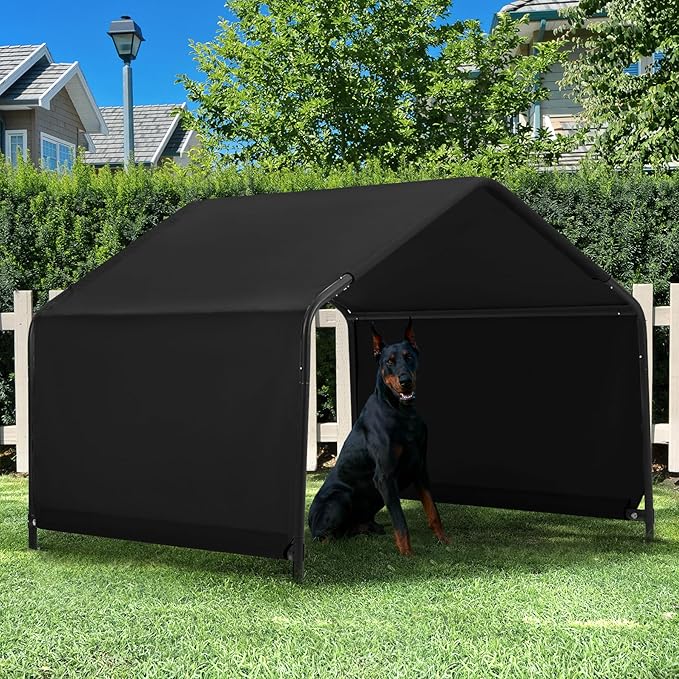 Dog Shade Shelter Outdoor 4'x4'x3' Tent for Large Medium Dogs, Outside Sun Rain Canopy Pet House for Cats Pigs Livestock with Waterproof Roof Ground Nails,Black-PurrikoPets