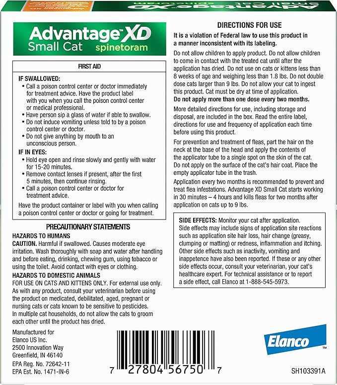 Advantage XD Small Cat Flea Prevention & Treatment For Cats 1.8-9lbs. | 4-Topical Doses, 2-Months of Protection Per Dose-PurrikoPets