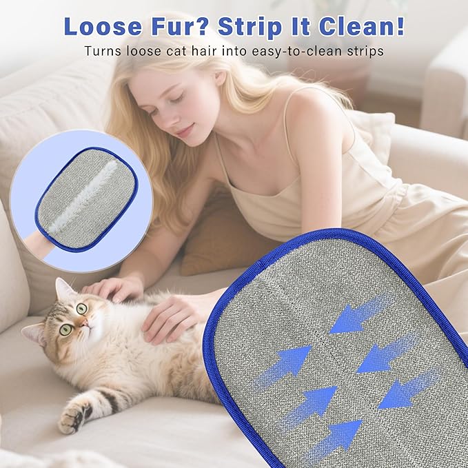 2Pcs Pet Hair Removal Glove,Double Sided Electrostatic, Reusable Cat & Dog Hair Remover Mitt for Furniture, Couch, Carpet, Car Seat, Quick Cleaning Grooming Glove-PurrikoPets