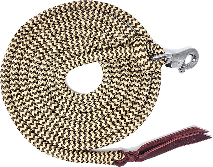 Double Braid Lead Rope with Eye Splice Loop, 12-14FT Lengths (Brown with Beige, 12 ft.)-PurrikoPets