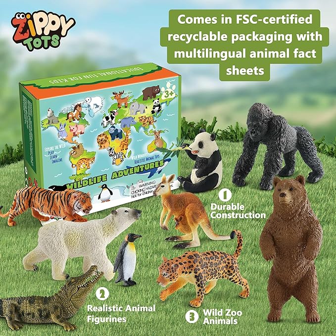9 PCS Zoo Animal Toys for Kids 3-5 Realistic Plastic Wild Animal Figurine Toys Educational Learning Toy for Kids Boys Girls Toddlers-PurrikoPets