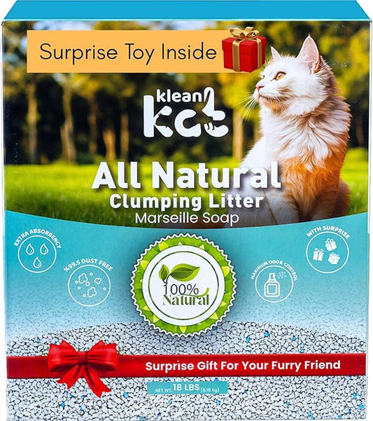 All Natural Clumping Cat Litter – Multiple Scents – Low Dust, Odor Control – (Marseille Soap) 18 lb - Surprise Toy Inside-PurrikoPets