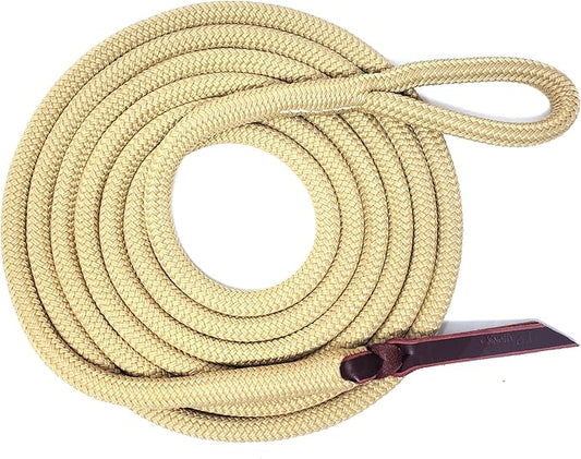 Double Braid Polyester Yacht Horse Lead Rope with Loop 12ft. or 14ft. Lengths (Beige, 14 ft. No Snap)-PurrikoPets