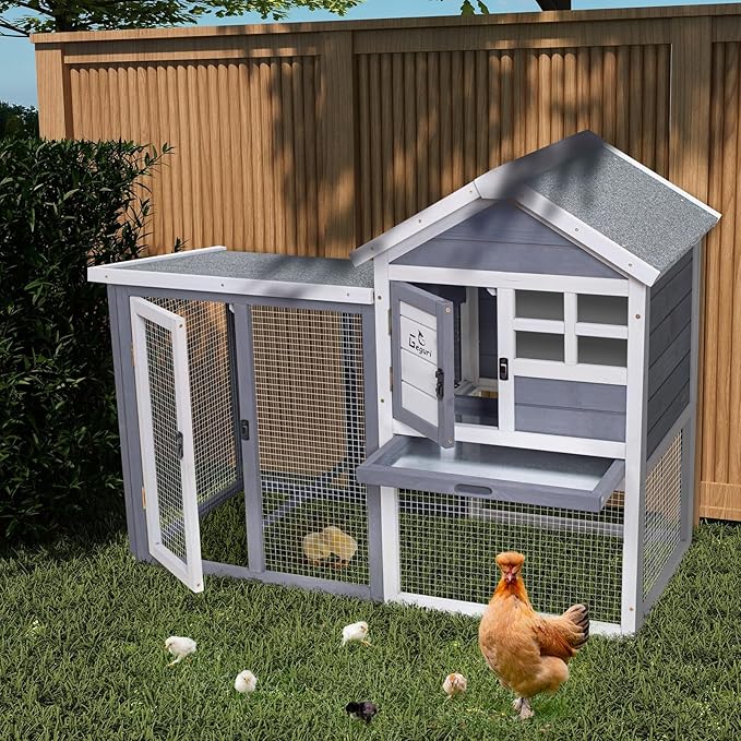 GEGURI Large Rabbit Hutch Indoor Outdoor Chicken Coop Wooden Bunny Cage with Waterproof Roof (48''L x 24''W x 36''H Grey)-PurrikoPets