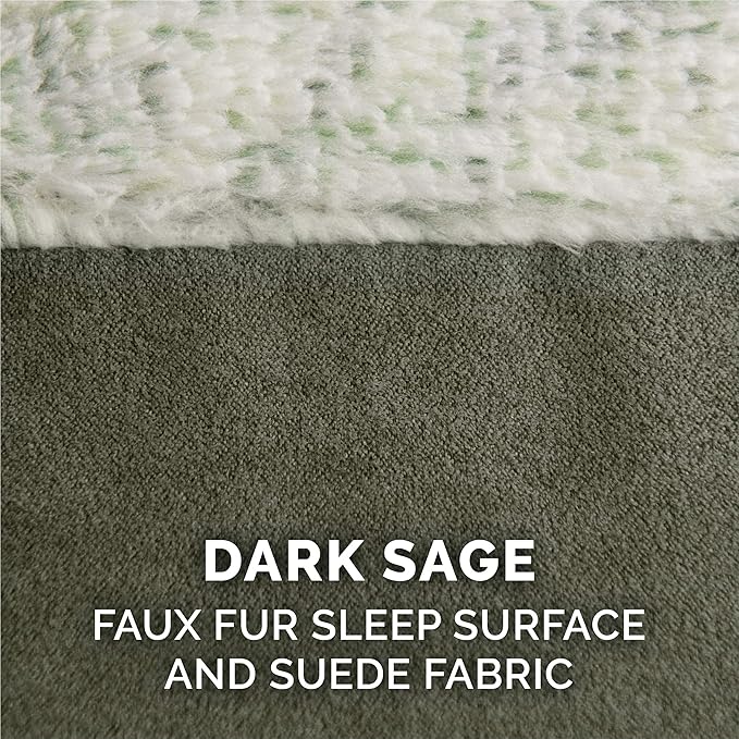 Furhaven Cooling Gel Dog Bed for Medium/Small Dogs w/ Removable Bolsters & Washable Cover, For Dogs Up to 35 lbs - Two-Tone Plush Faux Fur & Suede L Shaped Chaise - Dark Sage, Medium-PurrikoPets