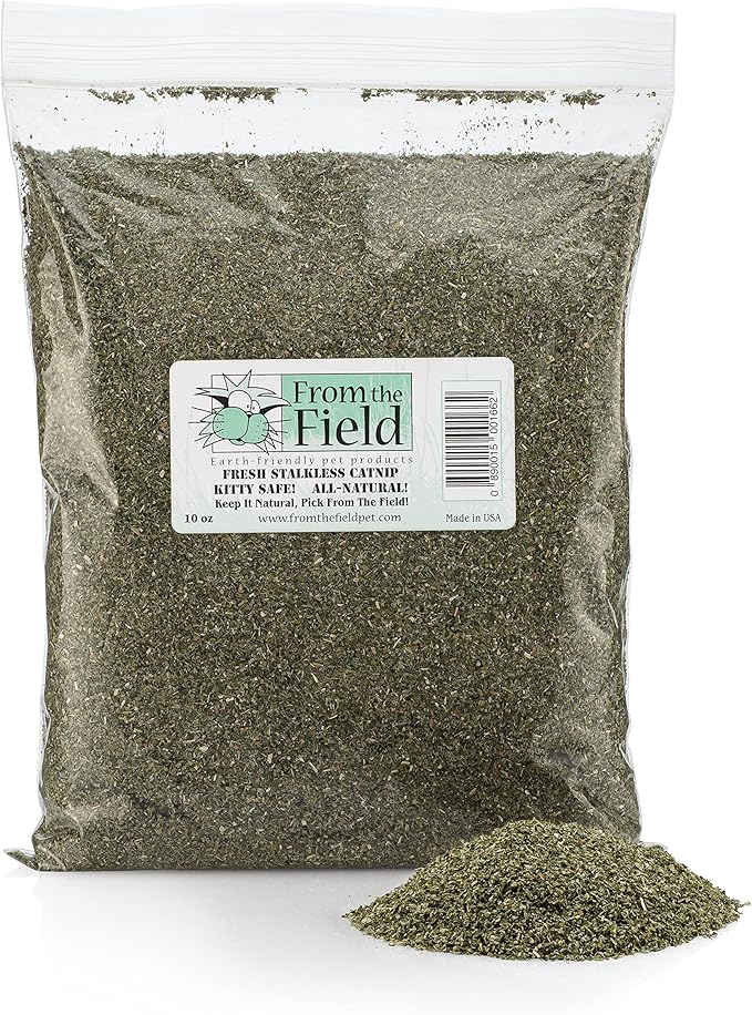 from The Field | Fine Ground Stalkless Catnip | Premium USA-Grown Catnip for Toys & Playtime | Fresh, Potent, Non-Toxic, Eco-Friendly | Safe for Kittens & Cats | Resealable 10 Oz Bag-PurrikoPets