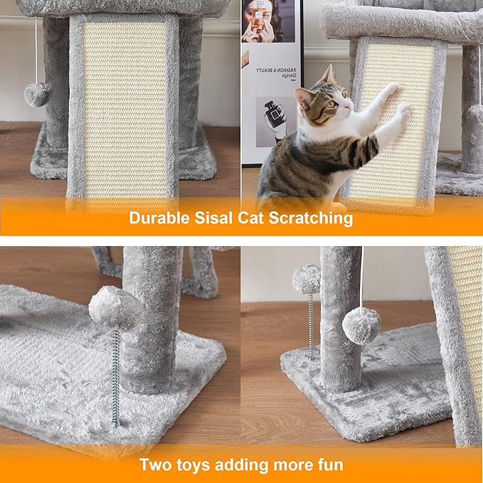 17.7-inch Small Cat Tree Tower with Scratching Post for Indoor Cats,Light Grey-PurrikoPets