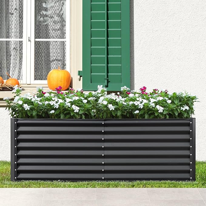 Domi Raised Garden Beds Outdoor, 6x3x2ft Thickening Tall Metal Rectangular Deep Root Box Planter for Vegetables, Flowers, Herbs, and Succulents 2" Deep w/ 256 Gallon Capacity - Dark Gray-PurrikoPets