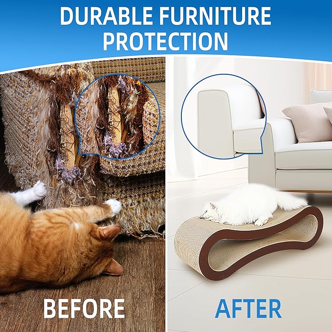 2 in 1 Cat Scratcher Cardboard, Cat Scratching Board Furniture Protector, Cat Scratching Post, Cat Beds for Indoor Cats, Infinity Shape, X-Large-PurrikoPets