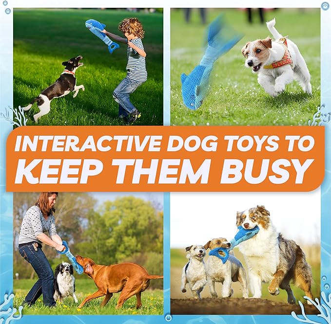 Dog Toys for Large Dogs, Squeaky Dog Toys for Aggressive Chewers, Plush Dog Chew Toys for Teething, Interactive Shark Dog Toys to Keep Them Busy Tug Of War Puppy Toys for Small,Medium,Large Breeds-PurrikoPets