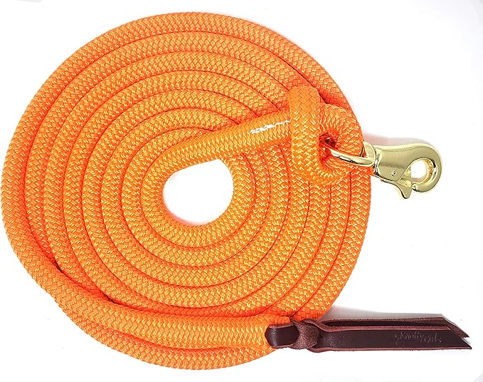Double Braid Lead Rope with Eye Splice Loop, 12-14FT Lengths (Neon Orange, 12 ft.)-PurrikoPets